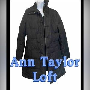 Womens Ann Taylor Loft M Long Black Puffer Coat